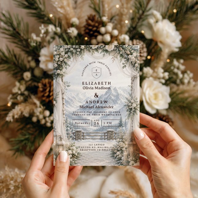 Invitation Mariage d'hiver rustique à la montagne (Créateur téléchargé)