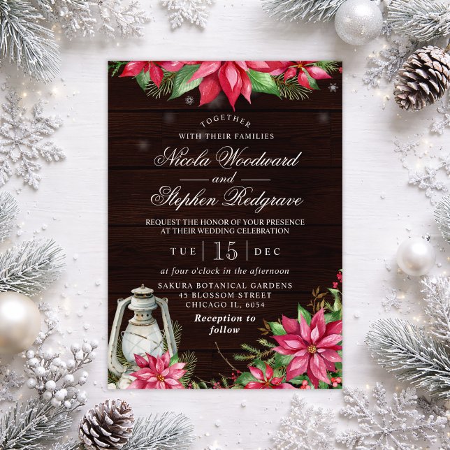 Invitation Mariage d'hiver rustique aux poinsettias (Créateur téléchargé)