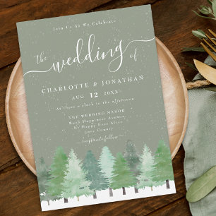 Invitation Mariage d'hiver rustique bois moderne vert sauge