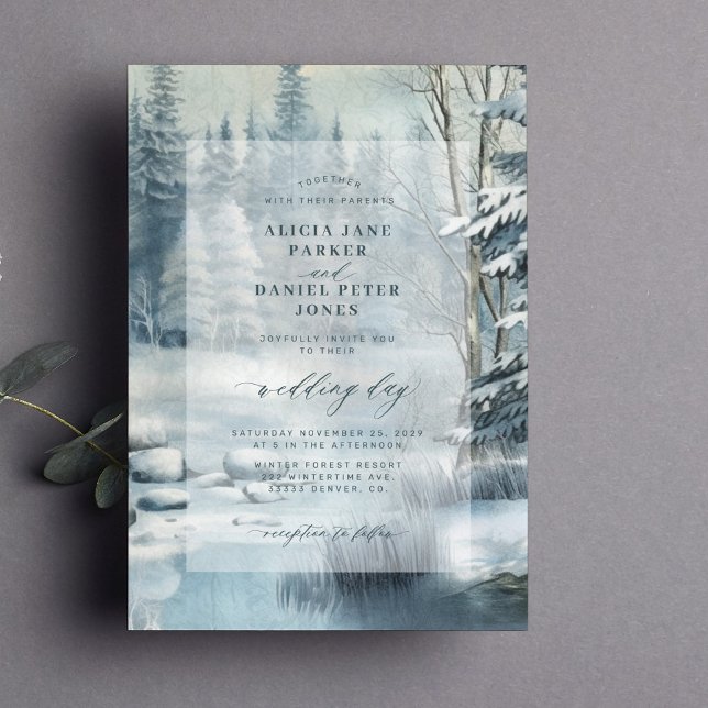Invitation Mariage d'hiver rustique dans la forêt de pins enc (Créateur téléchargé)