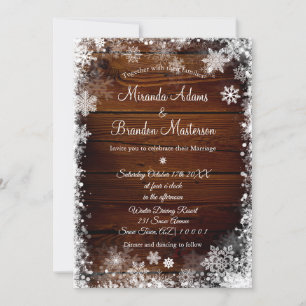 Invitation Mariage d'hiver rustique en bois et neige