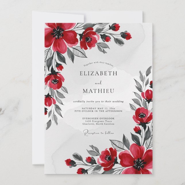 Invitation Mariage d'hiver saisissant rouge (Devant)