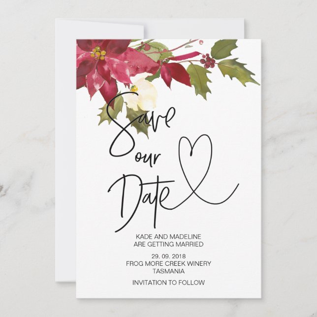 Invitation Mariage d'hiver Sauvegarder notre date Noël (Devant)