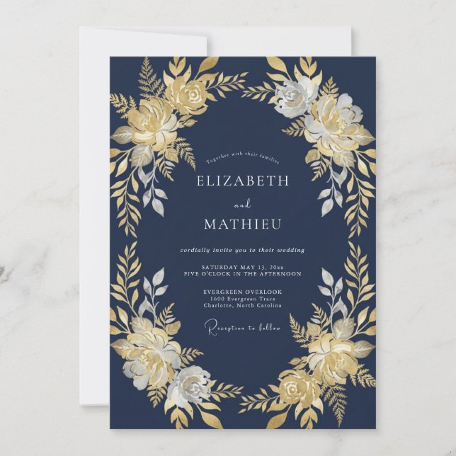 Invitation Mariage d'hiver scintillant bleu marine (Devant)