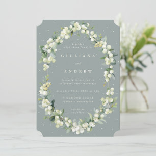 Invitation Mariage d'hiver Seafoam Green Snowberry+Eucalyptus