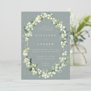 Invitation Mariage d'hiver Seafoam Green Snowberry+Eucalyptus