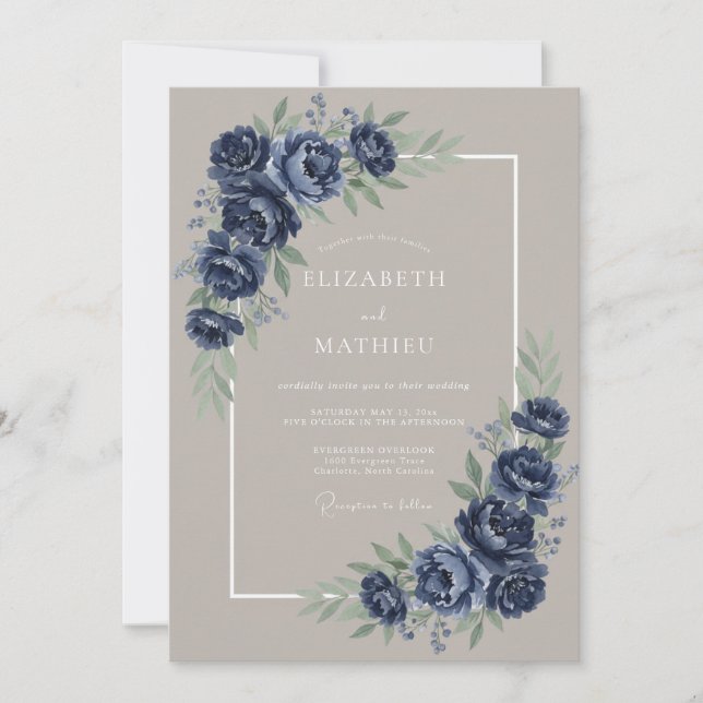 Invitation Mariage d'hiver séduisant bleu marine (Devant)