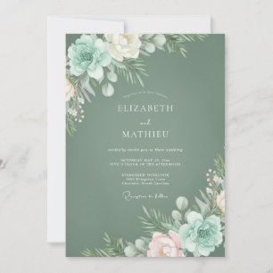 Invitation Mariage d'hiver serein au vert sauge