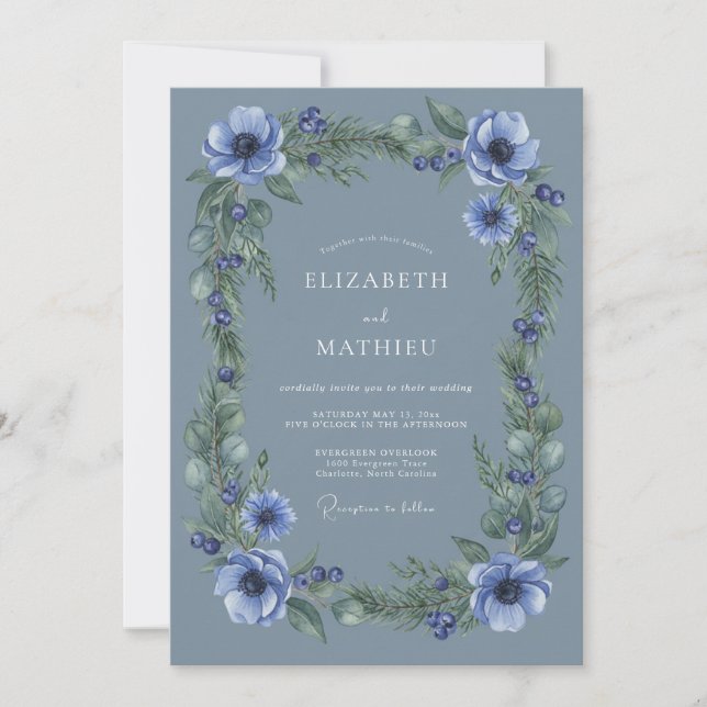 Invitation Mariage d'hiver serein bleu ardoise (Devant)