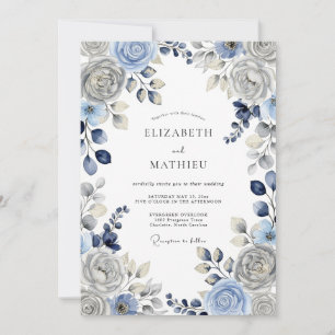 Invitation Mariage d'hiver serein bleu poussiéreux