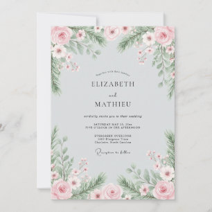 Invitation Mariage d'hiver serein rose tendre