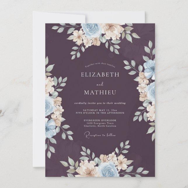 Invitation Mariage d'Hiver Sérénité au Plum (Devant)