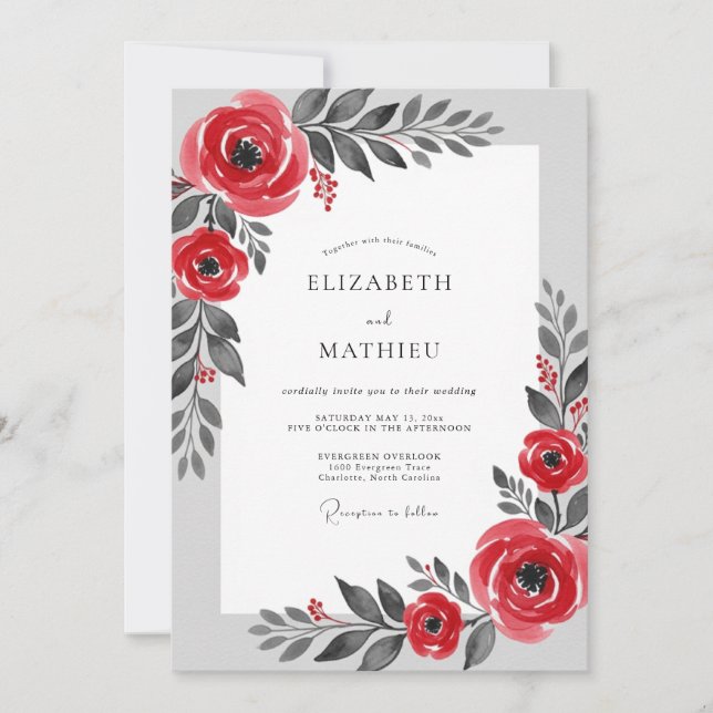 Invitation Mariage d'hiver solennel rouge (Devant)