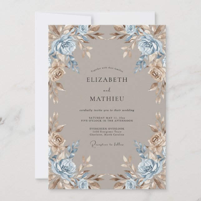 Invitation Mariage d'hiver solennel taupe (Devant)