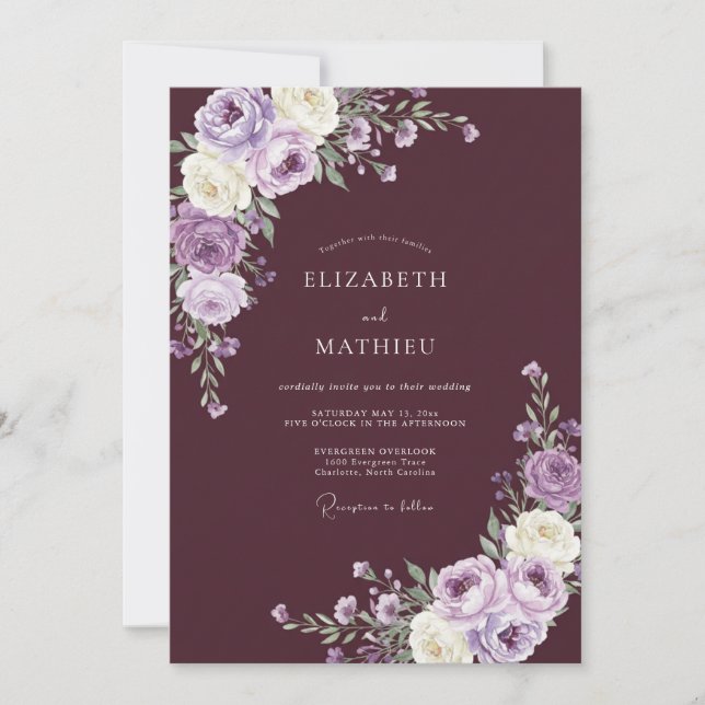 Invitation Mariage d'hiver somptueux au plum (Devant)