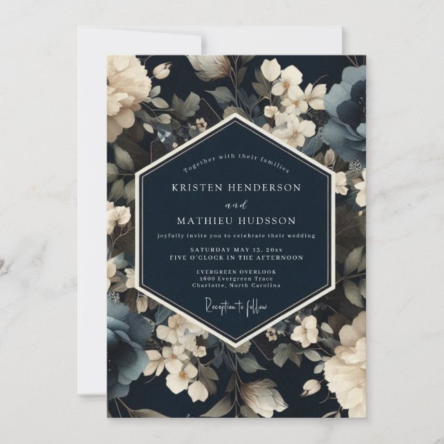 Invitation Mariage d'hiver somptueux bleu de minuit (Devant)