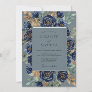 Invitation Mariage d'hiver somptueux bleu marine