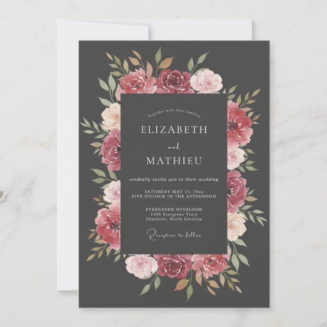 Invitation Mariage d'hiver somptueux gris charbon (Devant)