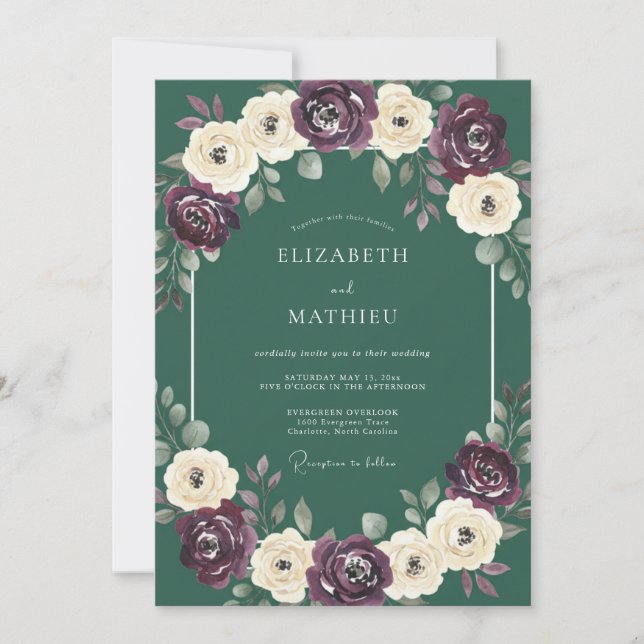 Invitation Mariage d'hiver somptueux vert émeraude (Devant)