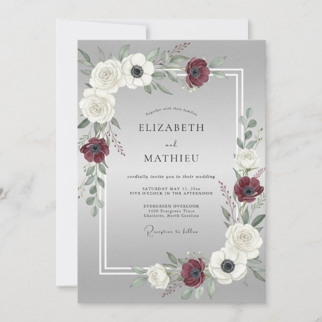 Invitation Mariage d'hiver sophistiqué argenté (Devant)
