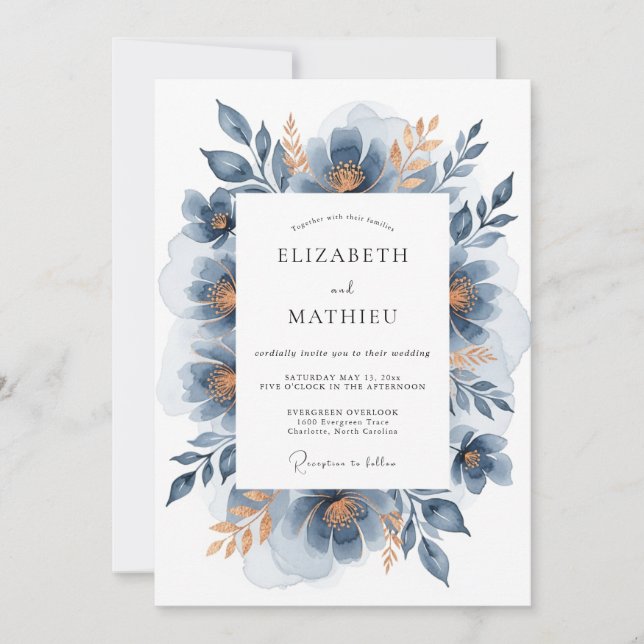 Invitation Mariage d'hiver sophistiqué bleu ardoise (Devant)
