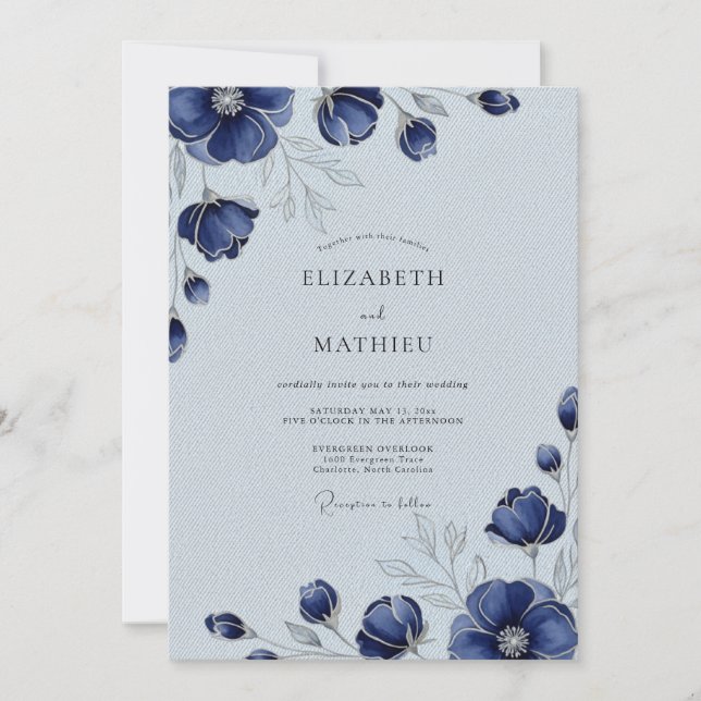 Invitation Mariage d'hiver sophistiqué bleu marine (Devant)