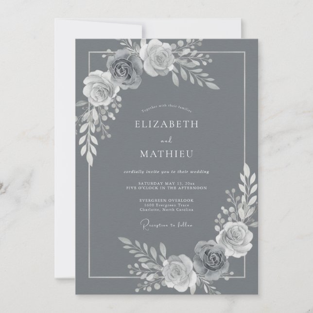 Invitation Mariage d'hiver sophistiqué gris acier (Devant)