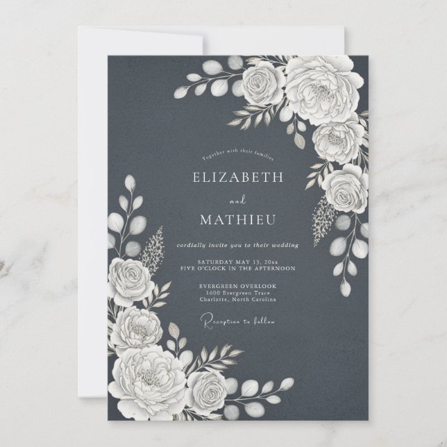 Invitation Mariage d'hiver sophistiqué gris ardoise (Devant)
