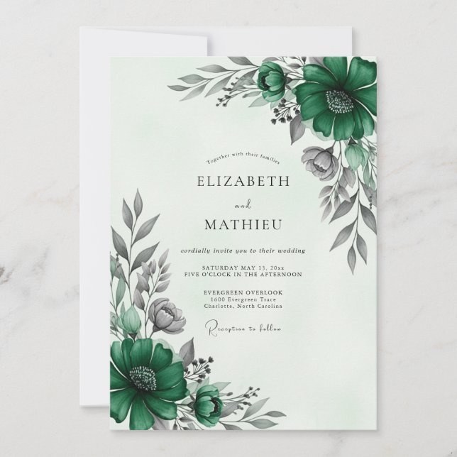Invitation Mariage d'hiver sophistiqué vert émeraude (Devant)