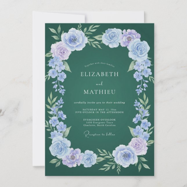 Invitation Mariage d'hiver sophistiqué vert foncé (Devant)