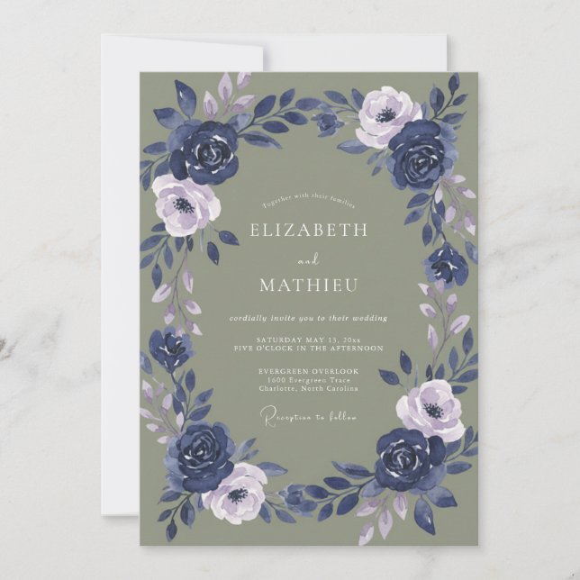 Invitation Mariage d'hiver sophistiqué vert sauge (Devant)