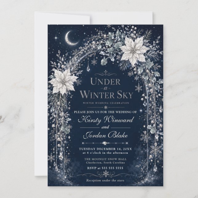 Invitation Mariage d'hiver sous la lune (Devant)