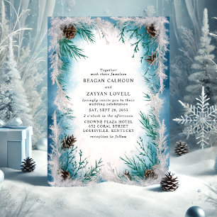 Invitation Mariage d'hiver sous le gel des branches de pin