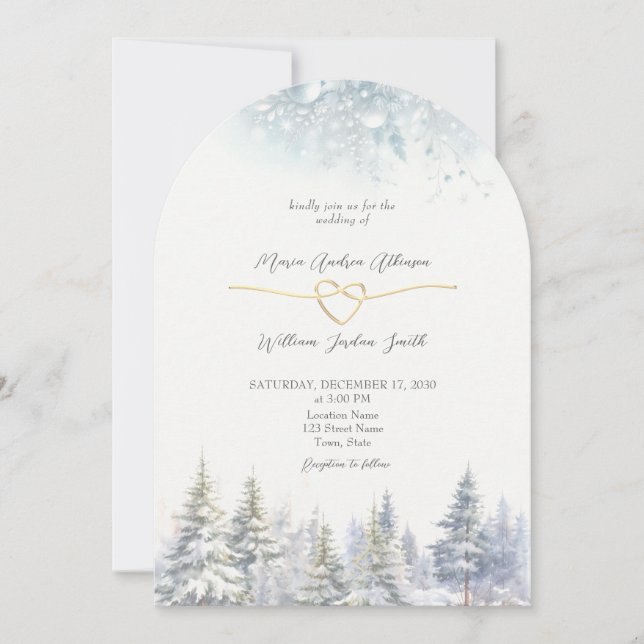 Invitation Mariage d'hiver sous les pins (Devant)