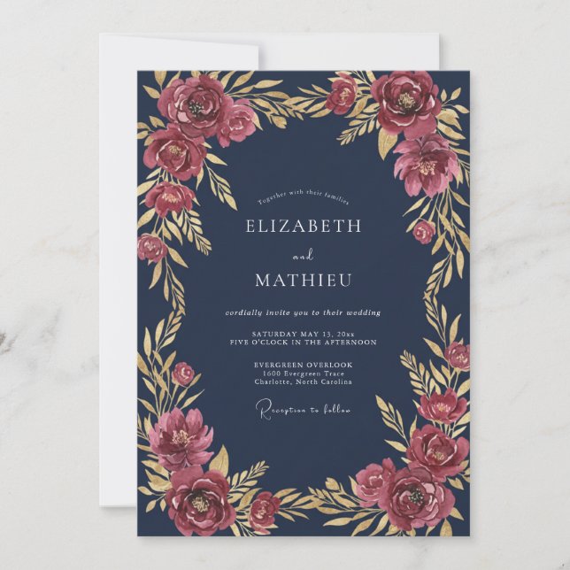 Invitation Mariage d'hiver souverain bleu marine (Devant)