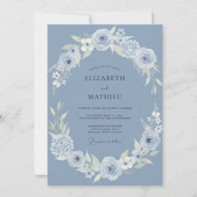Invitation Mariage d'hiver splendide bleu poussiéreux (Devant)
