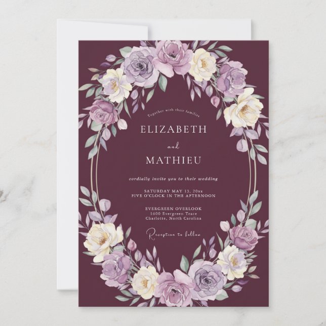Invitation Mariage d'hiver statuaire au prune (Devant)