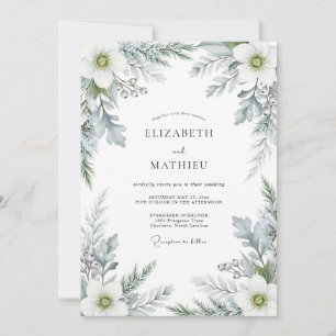 Invitation Mariage d'hiver sublime bleu poussiéreux