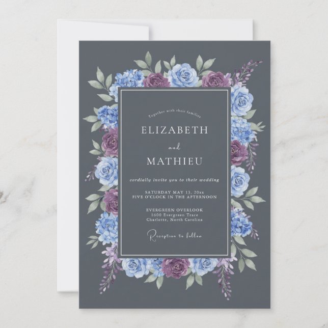 Invitation Mariage d'hiver sublime gris ardoise (Devant)