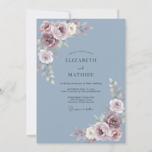 Invitation Mariage d'hiver velouté bleu ardoise