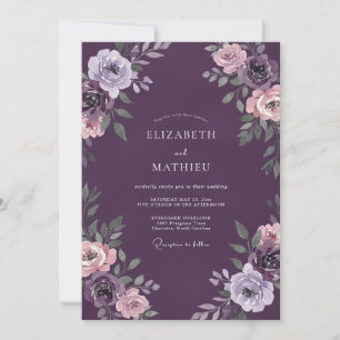 Invitation Mariage d'hiver velouté prune