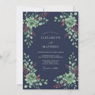 Invitation Mariage d'hiver verdoyant bleu marine