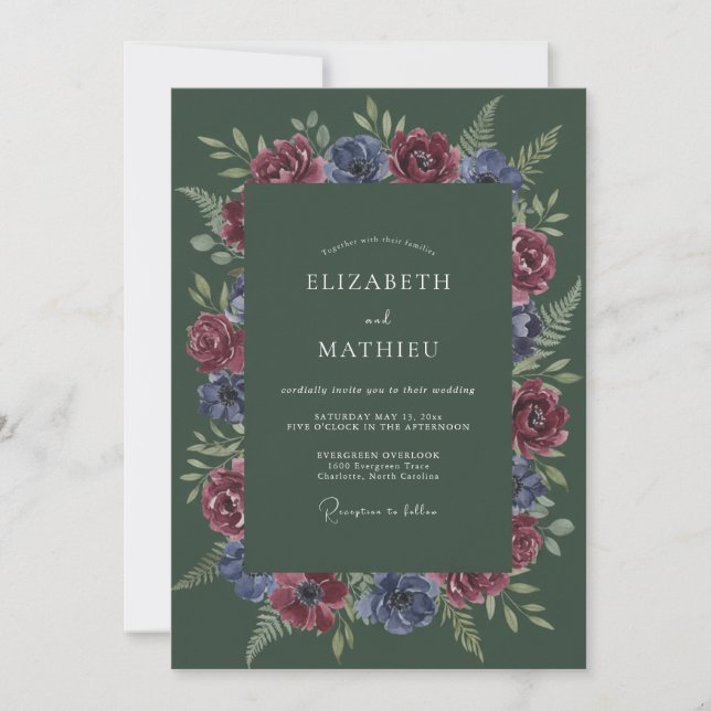 Invitation Mariage d'hiver vert chasseresse d'humeur (Devant)