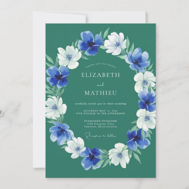 Invitation Mariage d'hiver vert émeraude luxuriant (Devant)