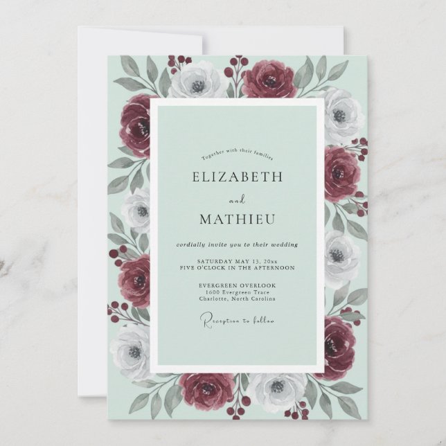 Invitation Mariage d'hiver vert menthe luxuriant (Devant)
