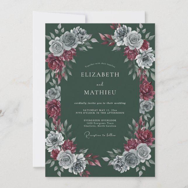 Invitation Mariage d'hiver vert pin mélancolique (Devant)