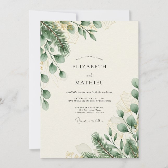 Invitation Mariage d'hiver vert sauge luxuriant (Devant)