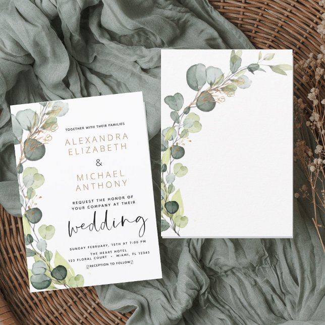 Invitation Mariage d'huile d'or Eucalyptus Greenery (Créateur téléchargé)