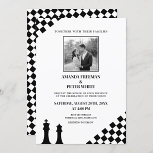 Invitation Mariage Diagonal Black Chess Bold Checkers