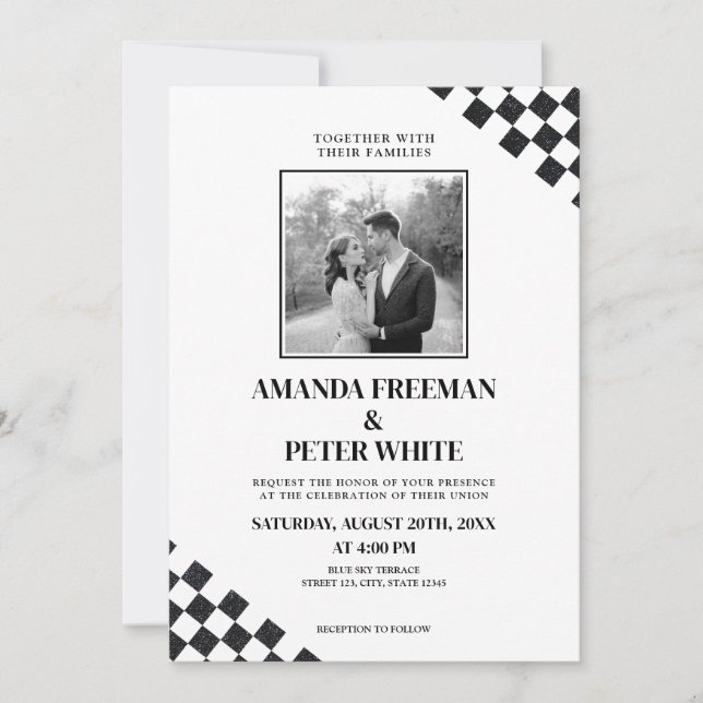 Invitation Mariage Diagonal Black Parties scintillant Bold Ch (Devant)